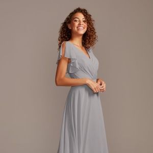David's Bridal - Flutter Sleeve Full Skirt Bridesmaid Dress - Mercury